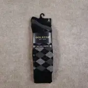 GOLDTOE AquaFX Double Argyle Crew Socks Mens Size 6-12.5 Black Gray 3 Pairs