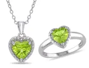 2.66 Carat (ctw) Peridot Heart-Cut Ring and Pendant Set Sterling Silver