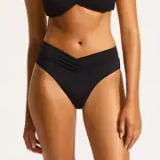 Seafolly Collective V Front High Cut Bikini Bottom - Black Size 4