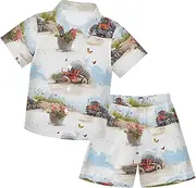 [Caihoyu] Little & Big Boy's Short Sleeve Shirt Top+shorts Suits Toddler Boy Clothes Infant Little Boy Gift