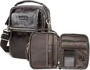 [CONTACTS] Full Grain Leather Small Messenger Bag for Men Travel Mini Crossbody Bag Mens Purse Satchel Bag Side Bag with Travel Document Compartment, Coffee, Coffee