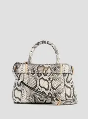 GUESS Women's Snake Print Anadela Mini Satchel Bag in Beige