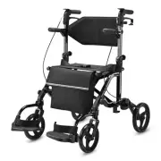 Rollator Walker 2 in 1 Folding Transport Chair w/ Padded Backrest for Seniors