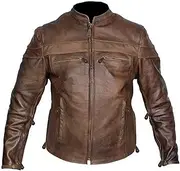 [KAAZEE] Men's Cow Hide Cafe Racer Unique Retro Vintage Brown Motorcycle Jacket