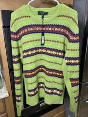 Rag & Bone Wesley Fair Isle Wool Crewneck Sweater in Green Multi L MSRP 395$