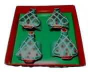 4 Holiday Table Decor Whimsical Fun Christmas Tree Satin Napkin EUC Rings NEW