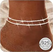 [YADOCA] Anklet for Women, 925 Sterling Silver Women's Anklet Adjustable Multilayer Waterproof Silver Anklets for Women Girls