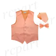 New Men's Solid Tuxedo Vest Waistcoat Necktie & Bowtie Set Party Prom Peach