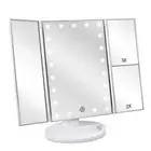 deweisn Floor Mount Tri-Fold Lighted Vanity Mirror with 21 LED Lights, White
