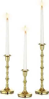 [Inweder] Taper Candle Holders for Candlesticks - Set of 3 Gold Candle Sticks Long Holder, Tall Brass Candlestick Holders Candle Holder for Table Centerpiece, Wedding, Home, Fits 3/4 inch Thick Candles