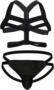 [UIWFJEH] Sexy Lingerie For Men Elastic Body Chest Harness Jockstrap Lingerie Set Shoulder Chest Belt With G String
