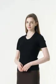 Merinosnug Superfine Merino Scoop Neck Basic Tee, Black / M
