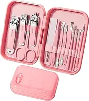 Nail Kit, 13-in-1 Professional Manicure and Pedicure Set with Nail Clippers, Nail Clippers Set Cuticle Trimmer, Facial Care Tools Pink