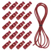 25 Pcs Double Hole Cord Locks with Elastic Cord, Purplish Red