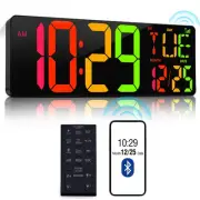 Large Digital Wall Clock 17.2" Bluetooth Auto Time Sync Led Digital Clock Lar...