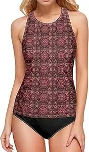 [Joisal] Swim Tank Top, Womens Swim Tops with Bra Built in, Boho Bathing Suit Tops for Women, Small