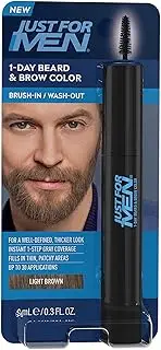 Just for Men 1-Day Beard & Brow Color, Temporary Color for Beard and Eyebrows, For a Fuller, Well-Defined Look, Up to 30 Applications, Light Brown