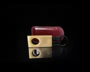 Solingen Cigar Cutter Gold Anodized with Leather Carrying Case