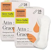 Attn: Grace Ultimate Incontinence Pads for Women 2-Pack (56 Pads Total / 28 per Pack) - High Absorbency for Sensitive Skin | Protection for Heavy Bladder Leakage/Discreet, Breathable, & Plant-Based