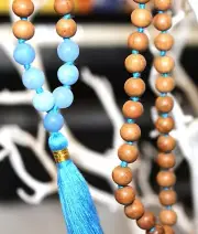 Atlantis Larimar Crystal Necklace Mala Sandalwood Beaded Necklace Handmade Mala