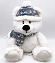 American Greetings Baby Polar Bear Plush w/Snowflake Gray Scarf and Hat
