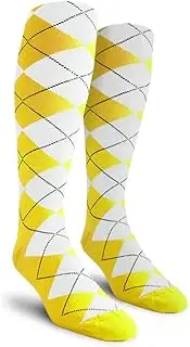 [Golf Knickers] Colorful Knee High Argyle Cotton Socks For Men Women and Youth - Z: Yellow/White - Mens