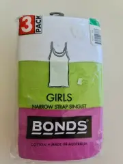 Bonds Girls Kids 3 Pack Narrow Strap Singlets size 12 Colour White Green Purple