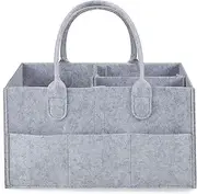 PandaEar Modern Minimalist Gray Diaper Caddy Organizer, Portable Diaper Holder Nursery Storage Basket for Wipes & Baby Stuff, Collapsible Baby Organizer with Divided Design