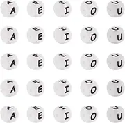 FASHEWELRY 50Pcs Vowel Silicone Letter Beads 12x12x12mm Square Alphabet Silicone Beads Cube A/E/I/O/U Initial Alphabet Beads for DIY Bracelet Jewelry Making, Black