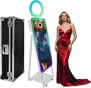 Magic Mirror Photo Booth with Flight Case Portable Touch Screen Selfie Photobooth Machine with Ring Light,RGB LED Frame for Events Rental Weddings Parties (White+Style A, Photo Booth Machine)