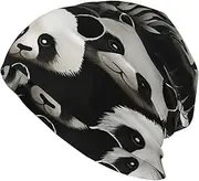 [QMNKLET] Beanie Hats for Men Women Soft Knit Cuffed Beanie Panda Graphic Black and White Skull Cap Headwear Ski Hat, Black, One Size