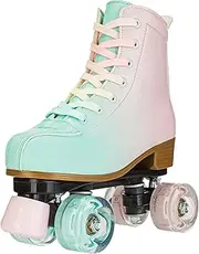 Roller Skates for Girl and Women Rainbow Leather Roller Skate Ages 8-12 for Beginner Indoor Outdoor