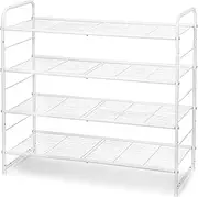 [Simple Trending] 4-Tier Stackable Shoe Rack, Expandable & Adjustable Shoe Organizer Storage Shelf, Wire Grid, White