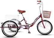 DEFGHIJ Adult Tricycle Bike 3 Wheel Bikes for Shopping Carbon Steel Frame Three Wheeled Bicycle Cruiser Tricycle with Shopping Basket(Size:Red)