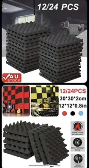 24Pcs Studio Acoustic Foams Wall Panels Tile Sound Absorbtion KTV Sound Proof