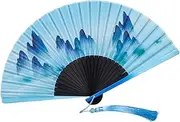 TJSCFY Portable Handheld Hand Fan Chinese Style Art Printing Bamboo Silk Folding Fans for Party, Wedding Gifts, Home Decoration(C)