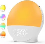 Upgraded Wake-up Light, Smart Sleep Alarm Clock for Kids Adults, Sunrise Sunset Simulation, 7 Natural Sound Machine,FM Radio, 7 Colors LED Night Light, Bedroom Decor Sleep Aid for Hard Sleepers