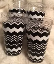 MISSONI Target TALL Tumblers Set of 4 Black White Cups / Glasses Chevron NEW