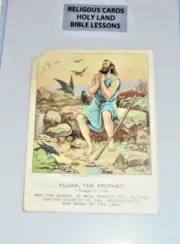 Antique Bible Study Lesson Color Card Christian Elijah the Prophet Kings Verse