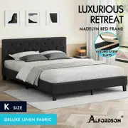 ALFORDSON Bed Frame King Size Wooden Base Platform Fabric Charcoal MADELYN
