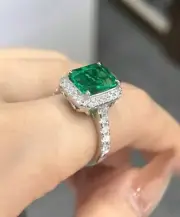 2. 18 Ct Radiant Cut Natural Emerald Diamond Proposal Ring 14K solid White gold
