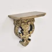 Handcarved Solid Wood Traditional Design Wall Mounted Bracket Floating Shelf