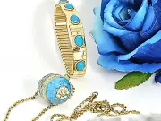 Egg Faberge egg style Pendant + Faberge egg Bracelet GOLD Topaz Bleu gift wife