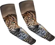 [FHEDVBN] African Animal Leopard Arm Sleeves Compression Arm Covers for Men Women Outdoor Sun Sleeves Cooling Sports Sleeve, Black