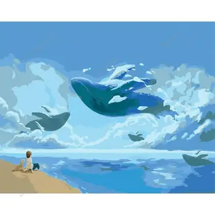 客製化 DIY數字畫 數字油畫 🐬DIY數字油畫手繪客廳美人魚鯨魚卡通風景填色油彩裝飾畫