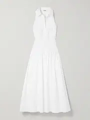 [STAUD] STAUD - Romy Gathered Cotton-blend Poplin Maxi Dress - White - US10 US 10 White