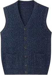 [Fulbant] Men's Cashmere Cardigan Vest Knitted Open Back Thick Sweater Waistcoat Oversized and Thickened