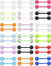 [Ftovosyo] 14G 16mm Glow in Dark Flexible Acrylic Straight Tongue Nipple Ring Retainer Body Piercing Jewelry 6-12PCS