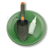 Gold Panning Kit 10" Green Pan - Bottle Snuffer & Scoop - Mining Prospecting