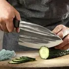 Butcher Knife Forged Steel Full Tang Wood Handle Hammered Cleaver Slicing Chop L